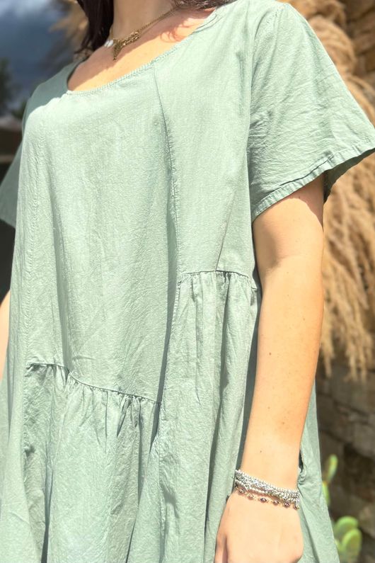 Made in Italy Tiggy Pure Cotton Smock Dress Soft Khaki -